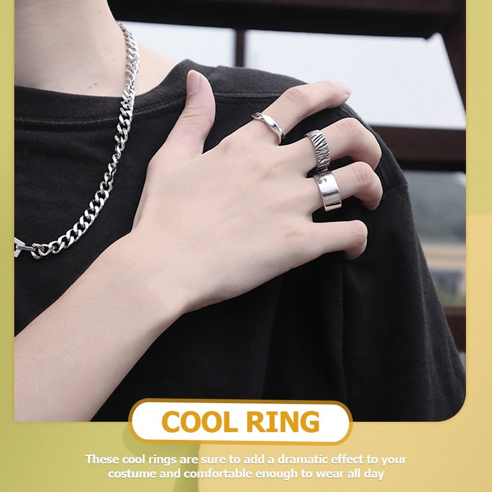 3 Pcs Retro Open Rings Gothic Set for Men Mens Fashion Finger Punk ...