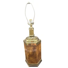 Ethan Allen Knob Creek of Morganton Wood & Brass Hexagonal 22" Table Lamp