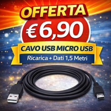Cavo USB 2.0 Micro USB 1,5m Ricarica Rapida + Trasferimento Dati per Samsung UNI