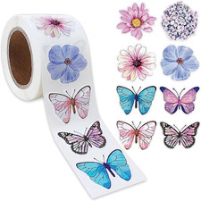 25 Butterflies  Flowers stickers, 5 sheets of 5 stickers. free shipping 