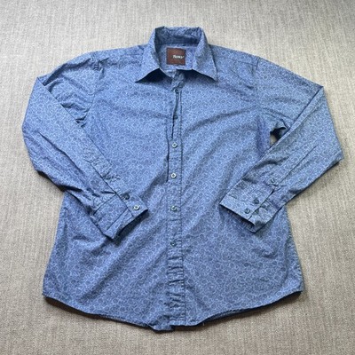Roar Button Down Shirt Mens M Blue Floral Print Western Cowboy