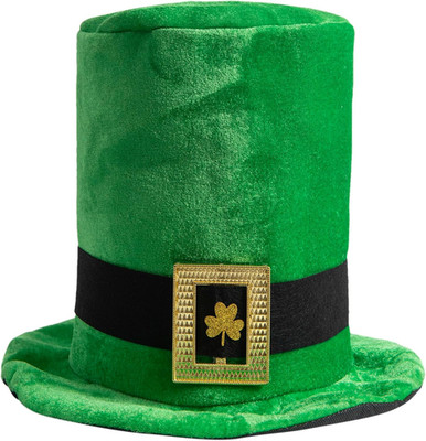 St.Patrick'S Day Leprechaun Top Hat,Velvet Shamrock Clover Hat Irish Plush Green