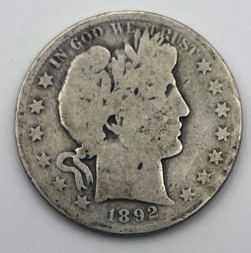 1892 Barber Half Dollar 50 Cents Toned Toning Philadelphia Mint 90% Silver