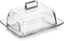 QFkris Clear Glass Butter Dish with Cover for Countertop, Large Square Crystal B