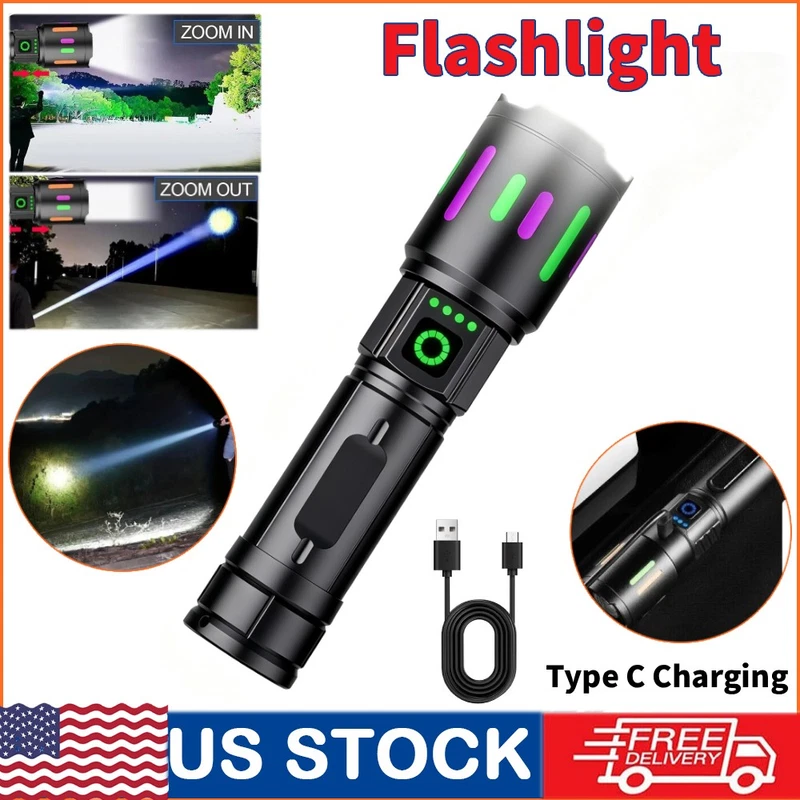 350000000 Lumen Super Bright LED Tactical Flashlight Rechargeable LED Work Light