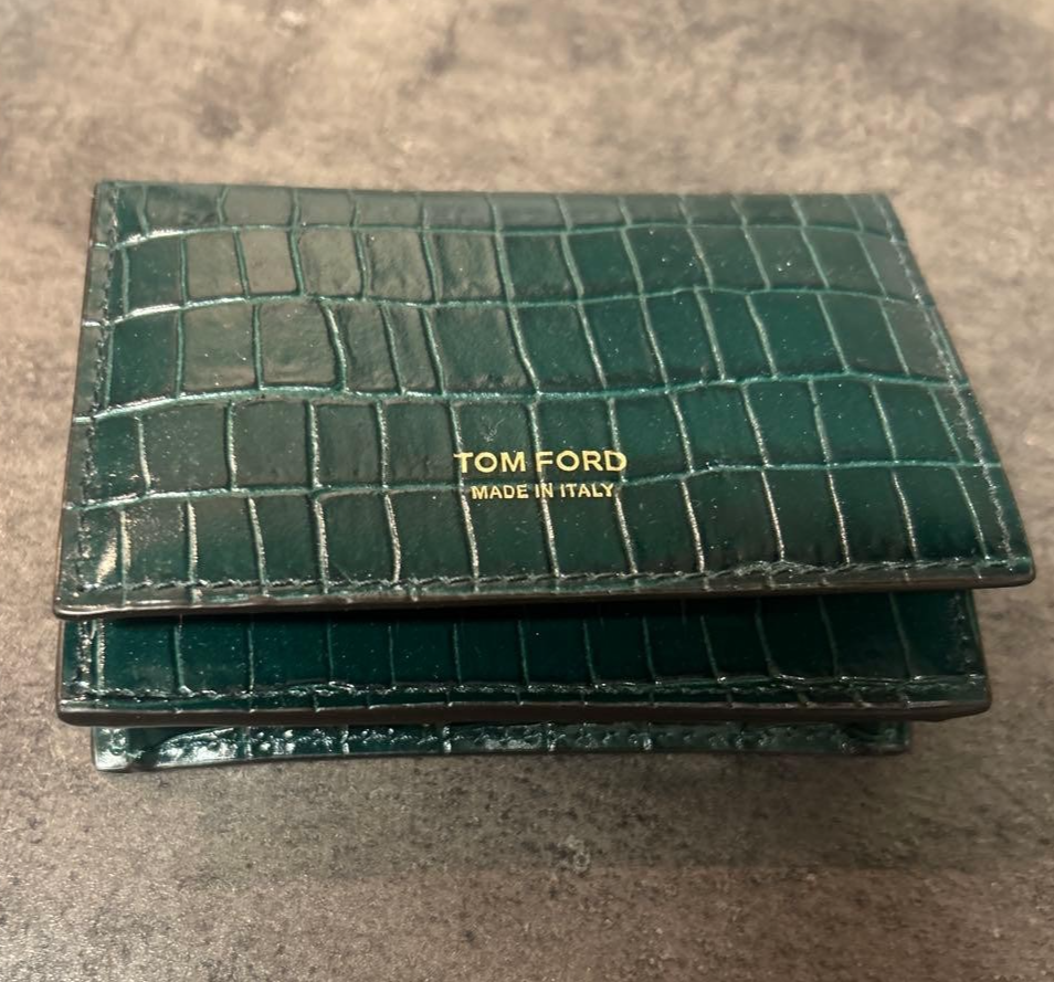 Tom Ford Bifold Card Holder Dark Green Leather Italy Unisex Auth