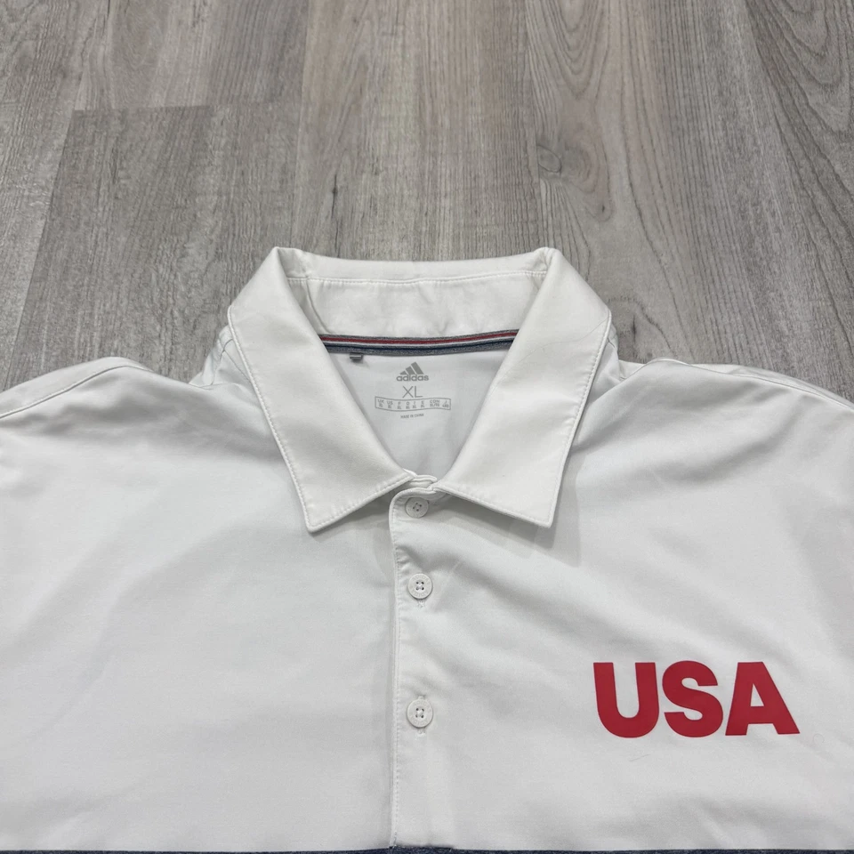 阿迪达斯 Polo 衫男式 XL 高尔夫性能弹力奥运会美国条纹海军蓝 Whit — 第 3/4 张图片