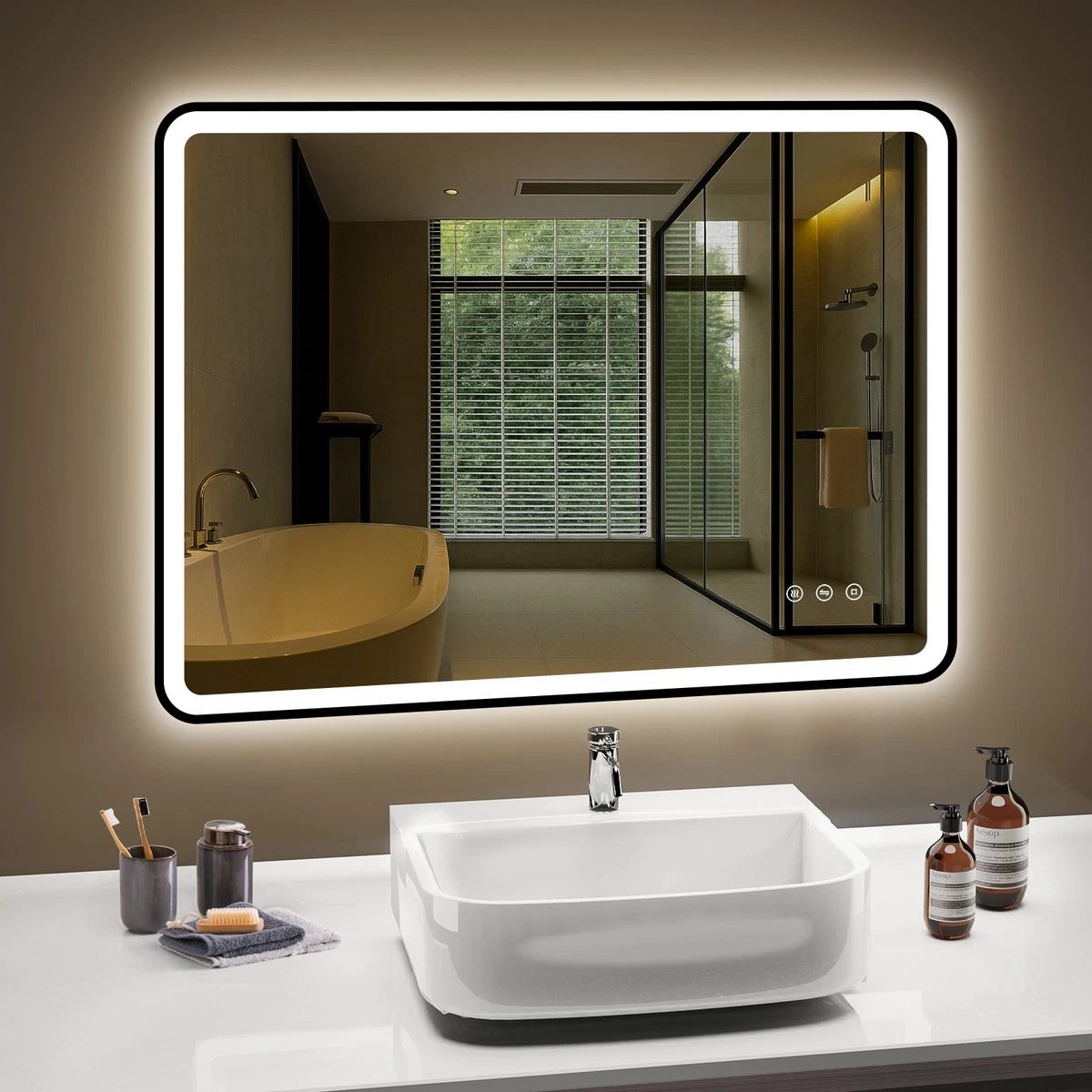 LED Badezimmerspiegel mit Beleuchtung Bad Badspiegel Wandspiegel Dimmbar IP44