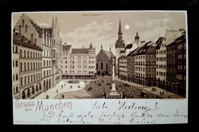 Alte Litho-Postkarte 1896 Gruss aus München Marienplatz Ottmar Zieher nach...