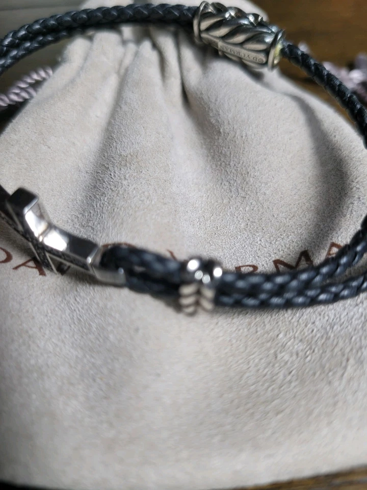 Brazalete David Yurman de Cuero para Hombre Cruz de Diamantes Negros Plata 925 (LEER) Foto 3 de 4