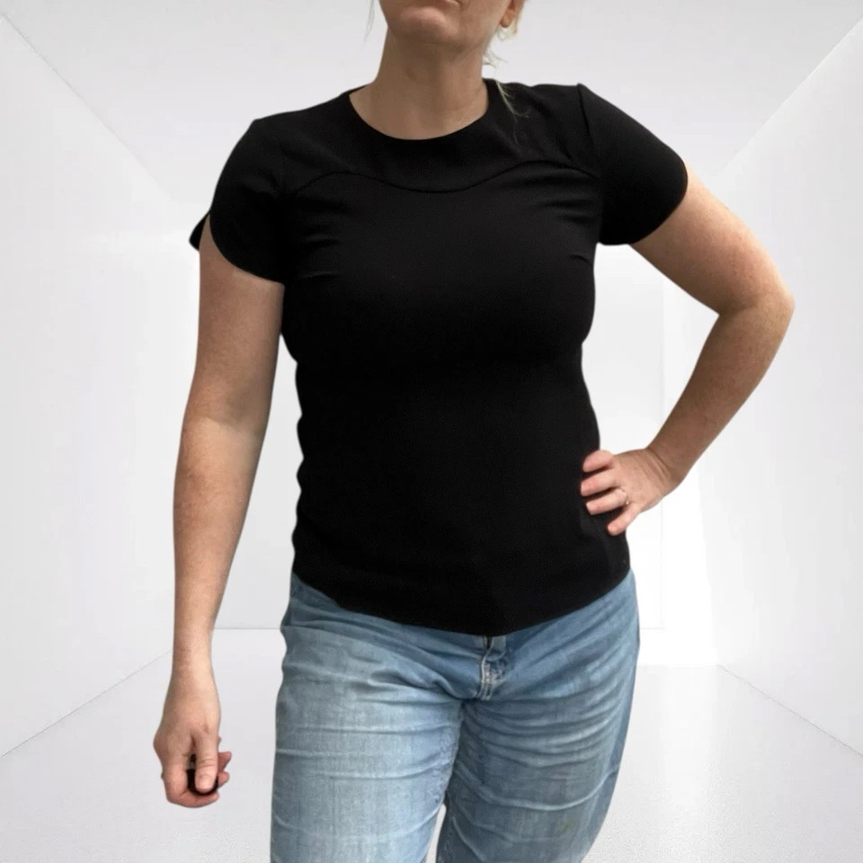 Ted Baker Top 12 Black Structured Petal Sleeve Party Glam Size 3 Minimalist Chic - Image 4 of 4