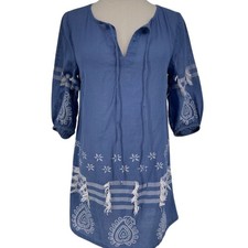 Tuckernuck Beach French Blue Anjuna Coverup XS Embroidered 3/4 Sleeve Dress