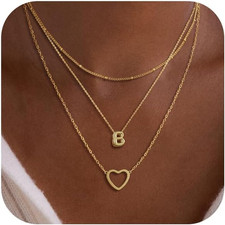Gold Initial Necklaces for Women Trendy,14K Gold Plated Tiny Layering Letter A-Z