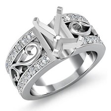 Emerald Semi Mount Natural Diamond Wedding Filigree Ring Platinum 950 0.55Ctw