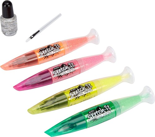 ALEX Spa Glitter Sketch It Nail Pens girl Fashion Activity 4 Pens Damaged Carton - Picture 2 of 5