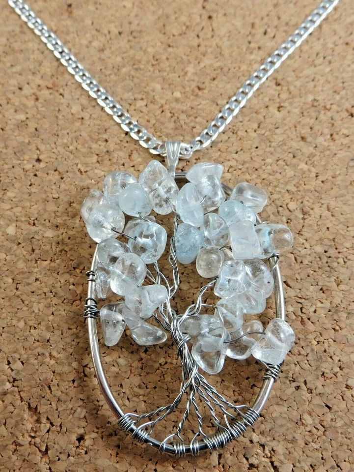 Новый синий аквамарин дерево жизни подвеска серебро 26» цепочка ожерелье #514 - Изображение 2 из 4