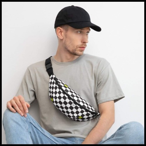 New TAPN Pelican Belt Crossbody Plaid Black White Fanny Pack Purse Custom - Picture 2 of 9