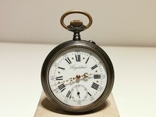 ANTIQUE BIG 67mm NICE GUN TONE STEEL FRANCE MEN'S POCKET WATCH "REGULATEUR"