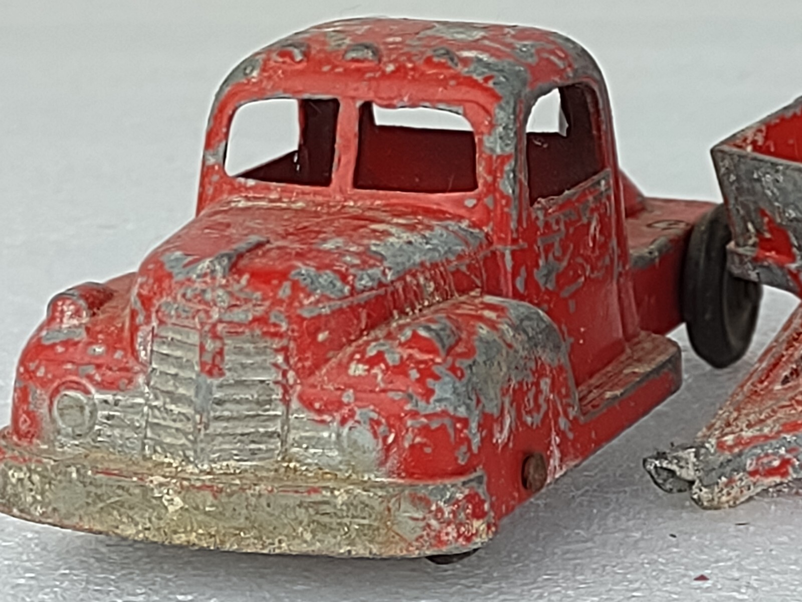 Tootsie Toy Red Truck with Flatbed Trailer USA Metal Diecast Old