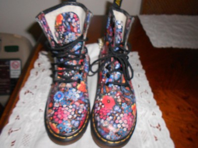 black floral combat boots
