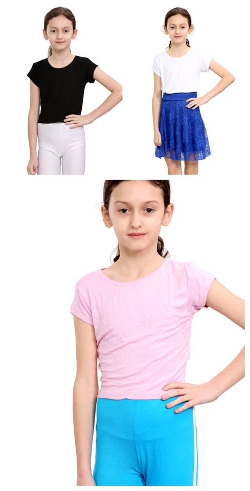 HOLLY'S New Girls Short Sleeve Jersey Casual T Shirt Crop Plain Basic Top Age 7-12 YRS