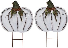 2set Pumpkin Garden Stake Metal Pumpkin Yard Sign Fall Decor, Decorative Garden
