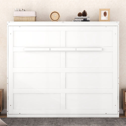 Queen Size Murphy Bed Wooden Wall Bed for Home Office Small Space White