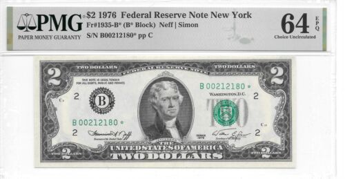 1976* New York Star (B* Block) $2 FRN PMG 64 EPQ Choice Uncirculated - Picture 3 of 4