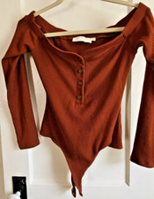 ASTR the label ribbed red long sleeves off shoulder body suit woman sz XS