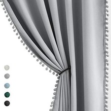 Pom Pom Curtains for Bedroom Windows 84 inch Energy Efficient 50" x 84" Grey