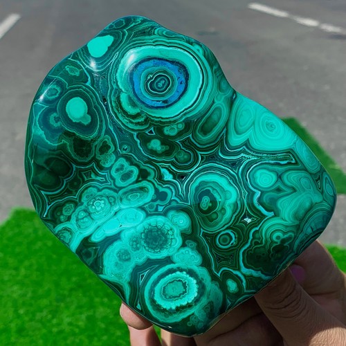 Campione minerale grezzo a grappolo trasparente malachite lucida naturale 2,36 libbre