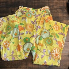 Vintage 60s 70s Flower Power Bell Bottoms Yellow High Waist Retro Hippy