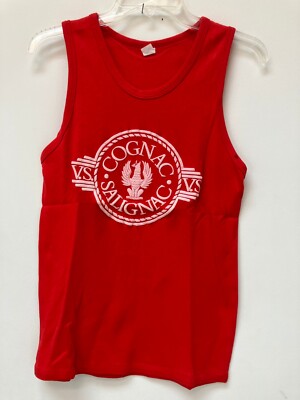 Bright Red Salignac Cognac Men's Tank Top Vintage L