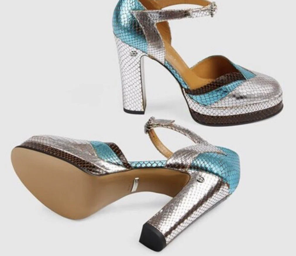 Escarpins en cuir métallique imprimé python AUTH.Gucci Multi 648695 talons chaussures US 8,5
