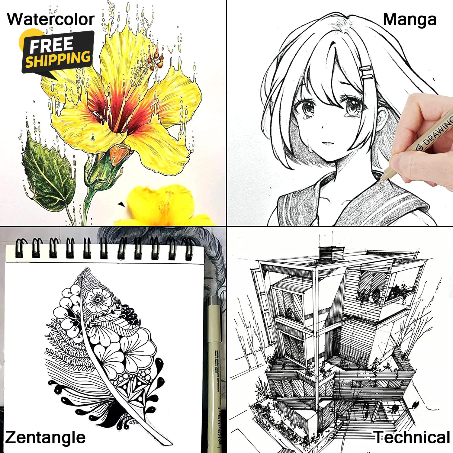 Muchcute Micro Fineliner Drawing Art Pens: 12 Black Fine Line Waterproof Ink Set