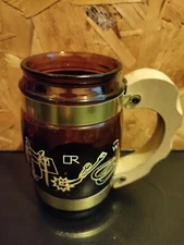 Siesta Ware 70's Wild West Cowboy Saddle / Spur Ambor Glass Wood Handle Beer Mug