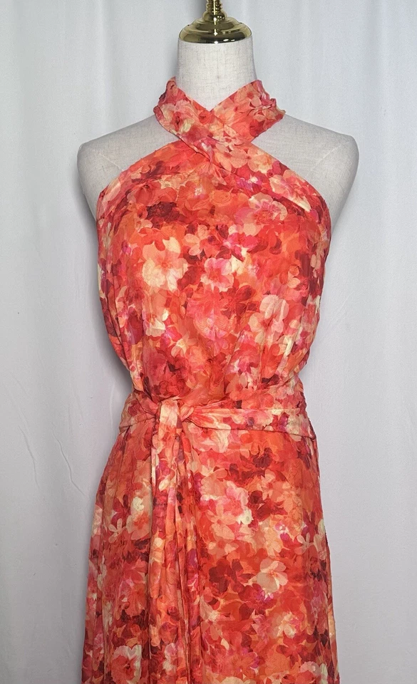 Vestido Alex Marie Maxi Línea A Acampanado 24W Cinturón Gasa Mangas Naranja Amarillo $188 Foto 2 de 4