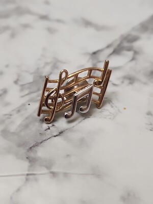 Gold And Silver Tone Musical Notes Pin Brooch Treble Clef Slanted Music