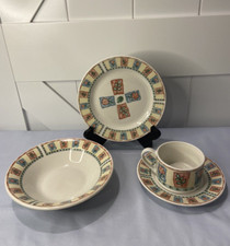 Farberware Stoneware Window Box 4132 Bowl, Salad Plate, Coffee Cup with Saucer