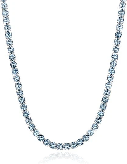 Collar de tenis para mujer de aguamarina creado en laboratorio de 4 mm en plata maciza 925 mejor regalo Foto 2 de 4