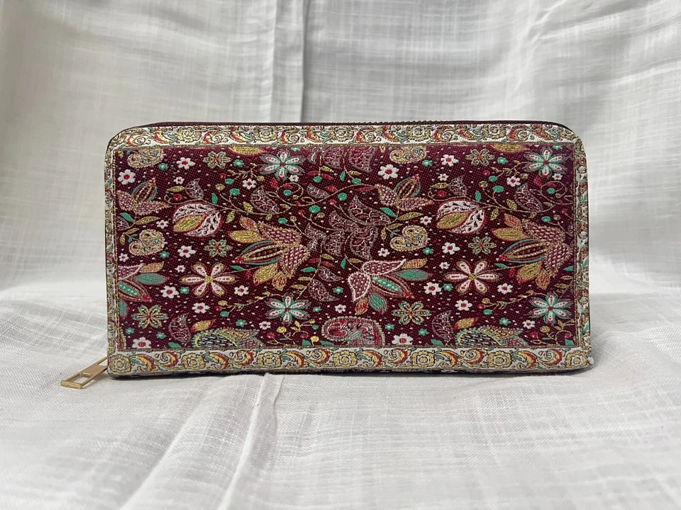 Cartera de diseño de alfombra vintage - Bolso de mano boho verde azulado bordado hecho a mano Foto 2 de 4