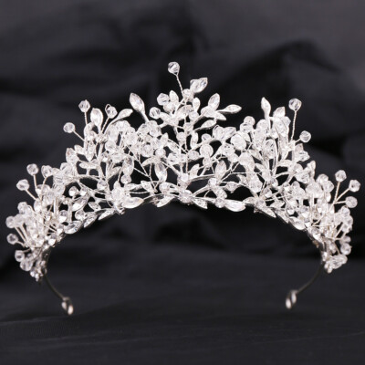 7.3cm Tall Leaves Crystal Beads Wedding Queen Princess Tiara Crown For Women