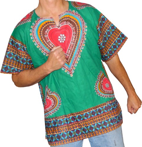 Mens Daisy Heart Print Dashiki Shirt 100% Cotton by American Dashiki - Picture 14 of 29