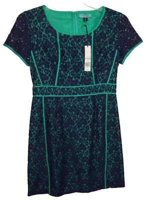 Cynthia Rowley Short Sleeve Sheath Dress Green Navy Blue Lace Overlay 6 NWT $119 | eBay Cynthia Rowley Short Sleeve Sheath Dress Green Navy Blue Lace Overlay 6 NWT $119 | eBay