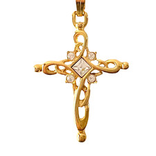 Clear Faceted Rhinestone Cross Necklace Christian Religious Gold Tone Chain 18"