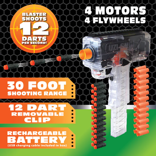 UZI Rapid Fire Dart Gun Blaster Electric Automatic Soft Bullet Toy Gun - Foam - Picture 4 of 6