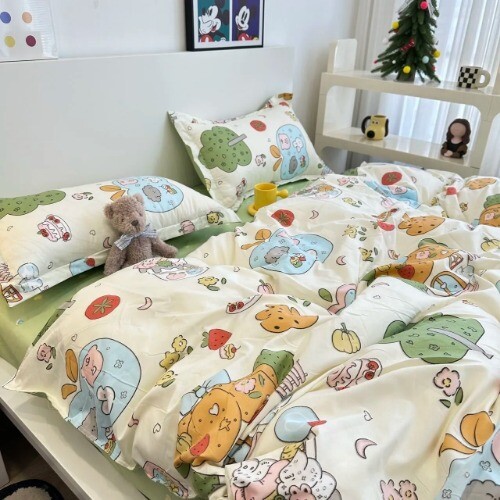 Süßes Bettwäsche Set Bettlaken Set Flachbettlaken Kissenbezüge Kawaii Heimtextilien - Bild 18 von 35