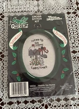 Vtg 1989 Three Needles Quikit Counted Cross Stitch Ornament 10034 Hearts Go Home