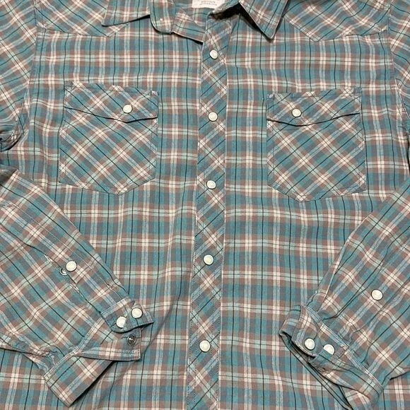 Fossil Casual Button Down Shirt Men’s Large Plaid Simple Snap Button Checkered - Image 3 of 4