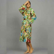 1 PC Indian Floral  Print 100% cotton robe gown Hippie women maxi kimono dresses